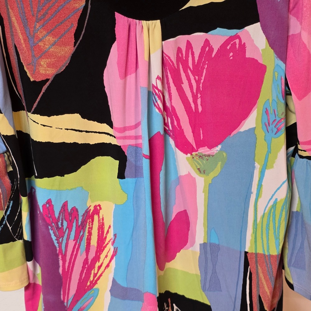 Vintage 90s Picadilly Fashions Abstract Bell Sleeve Split Neck Top Canada - Picture 4 of 10